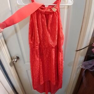 Womens Coral Lace Halter Dress